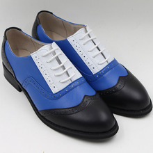 Genuine Leather Mixed Colors Blue White Vintage Oxford Shoes Women Bullock Derby Flat Shoes Skor Four Seasons Oxford Shoes Femme 2024 - buy cheap