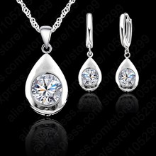 New Fashion Water Drop Shape Women Lady Jewelry Set 925   Sterling Silver Necklace Earrings Set With Round Shiny CZ 2024 - buy cheap