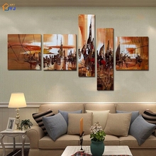 Modular 5 Panels Thick Texture Cityscape View Picture Wall Art Gift Hand Painted Modern Abstract Oil Painting on Canvas Z075 2024 - buy cheap