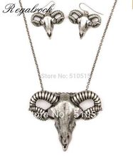 Regalrock-Conjunto de collar con colgante de calavera y cabeza de Rams 2024 - compra barato