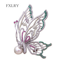 FXLRY-broche de circonia cúbica para vestido de fiesta, Micro pavé Multicolor, abeja y Perla, mariposa, cristal, joyería 2024 - compra barato