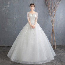 LAMYA Simple Lace Ball Gown Dress New Fashion V-neck Sexy Wedding Bride Mid Sleeves White Vestidos De Novia 2024 - купить недорого