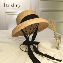 Chapéu de raphia para o verão, moda feminina, feita à mão, com fita para viseira, ideal para viagens, férias e praia 2024 - compre barato