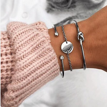 Mavis Hare Stainless Steel Circle Coin Bracelet Silver Color Kont Bangle Bracelet and Crystal Cuff Bangle High Quality Jewelry 2024 - buy cheap
