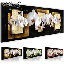 FULLCANG-pintura de diamante 5d diy, conjunto de bordado grande de flores de orquídeas de tres colores, decoración de pared con taladro cuadrado/redondo, FC1145 2024 - compra barato