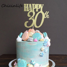 Chicinlife-decoração para bolo, cobertura de bolo, glitter dourado, feliz 30th 40th 50th 60 °, decoração de festa de aniversário, casamento 2024 - compre barato
