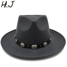 Men Felt Fedora Hat with Wide Brim Jazz Hat Gentleman Sombrero Panama Dad Hat Punk Belt Size 58cm 2024 - buy cheap