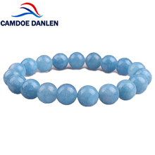 Nova moda natural aquamarines pedra contas pulseira azul contas elásticas mulheres meninas yoga pulseiras jóias 4 6 8 10 12mm 2024 - compre barato
