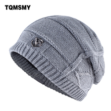 Unisex gorro metal accessories hat men's knitted wool beanies solid color casual hats for women winter skullies thicker cap bone 2024 - buy cheap