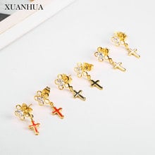 XUANHUA Cross Stud Earrings For Women Stainless Steel Jewelry Woman Vogue 2019 Popular Jewelry Accessories wholesale lots bulk 2024 - buy cheap