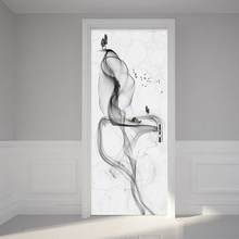 Self-Adhesive Door Sticker Modern 3D Abstract Art Wallpaper Black And White Smog Murals Living Room Bedroom Creative DIY Sticker 2024 - buy cheap