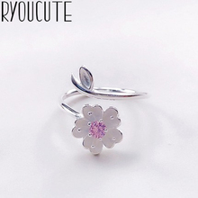 Silver Color Pink Zircon Flower Rings for Women Men Simple Girls Open Finger Rings Boho Statement Jewelry 2024 - buy cheap