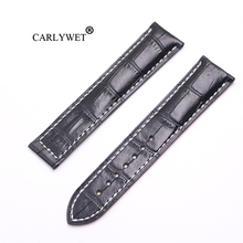 CARLYWET 20 22mm Wholesale Black With white Stitches High Quality Genuine Leather Replacement Watch Band Strap Belt For Omega 2024 - buy cheap