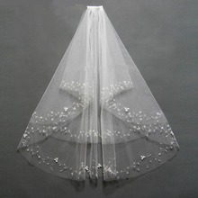 2018 Real Photos White Ivory Wedding Veil Short With Comb Beaded Mantilla Bridal Veil Wedding Accessories 2024 - buy cheap