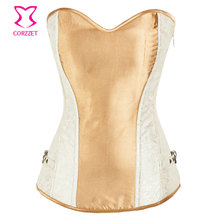 Women Beige Jacquard Side Zipper Tight Lacing Espartilhos Corset Corselet Overbust Corpete Sexy Overbust Corsets And Bustiers 2024 - buy cheap