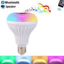 Беспроводная Bluetooth-Колонка RGB, светодиодная лампочка E27 E26 B22 12 Вт, светодиодный ная светодиодная лампа, музыкальный проигрыватель с пультом дистанционного управления на 24 клавиши 2024 - купить недорого