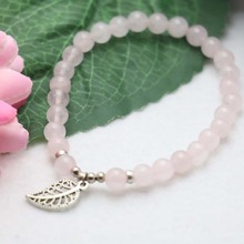 6mm Natural stone Pink CryStal beads Opal Chalcedony Bracelet hand chain for women girls Pendant Lucky Leaf Jewelry Design 2024 - buy cheap