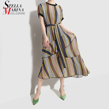 2019 Korean Style Women Summer A-Line Long Striped Dress With Sashes Short Sleeve Female Stylish Casual Streetwear Dresses 4821 2024 - buy cheap