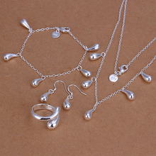 Wholesale Fashion women 925 Jewelry Silver Plated Jewelry Sets teardrop earrings bracelet Ring necklace set AS217 2024 - buy cheap