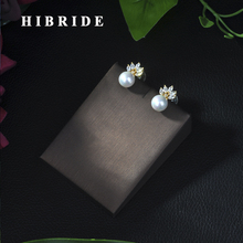 Pendientes de perlas de Color oro rosa para mujer, pendientes de circón cúbico, regalos de boda, E-233 HIBRIDE, novedad de 2017 2024 - compra barato