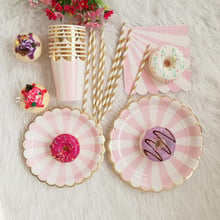 8Pcs Rose gold Disposable Tableware Set Pink Striped Paper Plates Cup Party Wedding Carnival Tableware Supplies Party Decoration 2024 - buy cheap