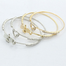 10 piece/lot Women Gold Silver Open Bangle Opal Clover Crystal Rhinestone Love Heart Cuff Bracelets Fashion Charm Jewelry 2024 - buy cheap