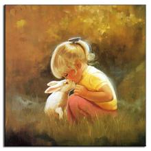 1 PCS Mediterranean Style Portrait Painting Prints on Canvas The Little Girl Kiss Rabbit  Lovely Wall Art Painting for Kids Room 2024 - buy cheap