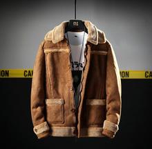 Chaqueta corta de ante para hombre, abrigo con cuello de piel sintética, ajustada, negra y marrón, para invierno 2024 - compra barato