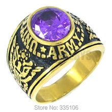 Free shipping! Gold United States Army Ring Stainless Steel Jewelry Violet Zircon Military Ring Motor Biker Ring SWR0145 2024 - buy cheap