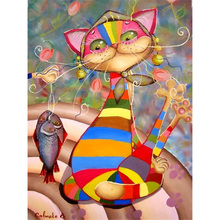 Pintura de diamante 5D DIY, bordado de dibujos animados de pez y gato, punto de cruz, mosaico de diamantes de imitación, decoración del hogar, regalo WG715 2024 - compra barato