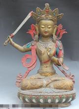 S01138    18" China Silver Bronze Gilt Painting Manjusri Bodhisattva Kwanyin Buddha Statue 2024 - buy cheap