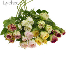 Lychee Life 4 искусственные ветки розы, искусственный цветок с листьями, декор для свадебной вечеринки, украшение для дома и отеля 2024 - купить недорого