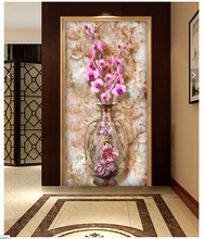 Vaso roxo phalaenopsis flor entrada papel de parede para paredes 3d sala papel de parede paisagem corredor mural pintado pared rollo 2024 - compre barato