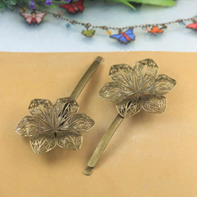 Horquillas de flor de filigrana Vintage para mujer, accesorios en blanco, Bases de cabujones, pinzas para el pelo de novia DIY, 40mm, fabricación de tono bronce 2024 - compra barato