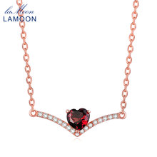 LAMOON-Cadena de Plata de Ley 925 para mujer, elegante collar con colgante de 4mm, corazón Natural rojo granate, joyería para mujer S925 LMNI044 2024 - compra barato