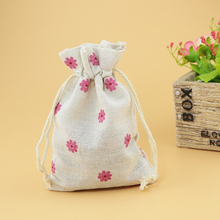 Orferta-bolsas pequeñas de arpillera con cordón, 10x14cm, flor rosa, lino, algodón, boda, fiesta, dulces, Navidad, regalo 2024 - compra barato
