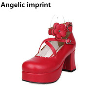 Angelic imprint woman mori girl lolita cosplay shoes lady high heels pumps women princess dress party shoes 33-47 flowers 7.5cm 2024 - buy cheap