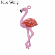 Julie Wang 3PCS Alloy Pink Enamel Flamingos Bird With Rhinestone Charms For Necklace Pendant Earrings Jewelry Making Accessory 2024 - buy cheap