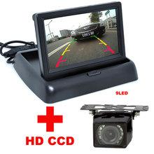 2 in 1 Foldable Monitor Camera Parking Assistance 4.3 inch LCD Car Video+ Night 9LED  Car CCD Rear View backup Camera 2024 - buy cheap