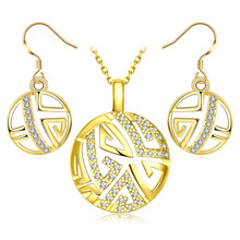 Dubai gold color jewelry sets for women girls fashion wedding Austrian Crystal necklace earrings round jewellery set bijoux 2024 - buy cheap