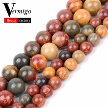 4 6 8 10mm Colorful Picasso Jaspers Natural Round Stone Beads Loose Beads For Jewelry Making Diy Bracelet 15" Strand Perles 2024 - buy cheap