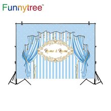 Funnytree-Fondo de fotografía profesional, rayas de celosía azul, Decoración, Marco con cortinas, fondos de celebración, papel tapiz 2024 - compra barato