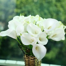 Flores decorativas para casa calla 2015, flores artificiais pu com toque real para decoração de casa, buquê de casamento com 50 flores decorativas 2024 - compre barato