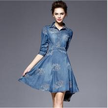 Spring Autumn Women Plus Size Denim Dress Adjustable Sleeves Embroidered Short Jean Cowboy Dress 4xl 5xl Jurken Grote Maten E993 2024 - buy cheap