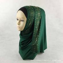Solid hijab scarf with rhinestones muslim long scarf,cotton hijab scarf,free shipping 2024 - buy cheap