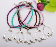 Zinc Alloy Silver Pierced Bird Charms Multicolor Braided Rope Protection Good Luck Bracelet DIY Jewelry For Women&Men 50pcs N077 2024 - buy cheap
