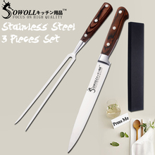 Sowoll-Conjunto de tenedor y cuchillo para barbacoa, herramienta de barbacoa de acero inoxidable de 8 pulgadas para asar, pícnic al aire libre, para acampar, tenedor con caja de regalo, 2 uds. 2024 - compra barato