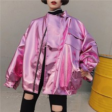2019 Spring Women Metal Bomber Jacket Loose Pink Silver Hip Hop Punk Coat Casual Outwear Chaqueta Mujer 2024 - buy cheap