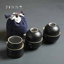 Розовый черный керамический чайный набор для путешествий керамический кунг-фу чайный набор 1 горшок 2 чашки японский стиль чайный сервиз ручной работы портативный чайный сервиз 2024 - купить недорого