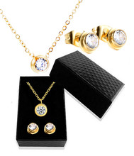 Conjunto de pendientes y collares de acero inoxidable 316L para mujer, conjunto de joyería de cristal redondo de oro, oro rosa y plata, Simple y a la moda 2024 - compra barato